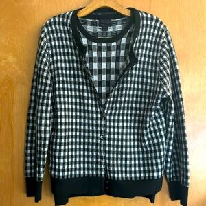 J.Crew 100% Cashmere Cardigan Plaid Gingham Twinset. Size L